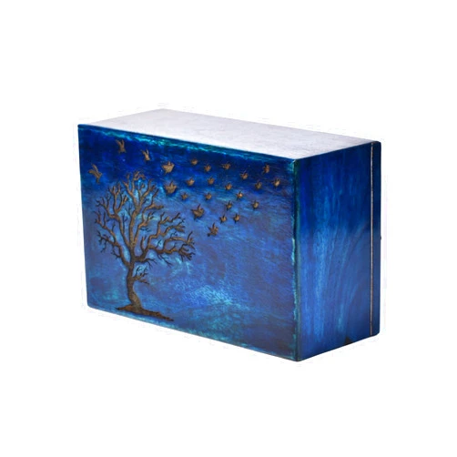 HEYTREND Indian Crafts Mango Wood Urn for Human Ashes - Tree of Life Wooden Box - Personalized Cremation Urn for Ashes Handcrafted Large Wooden Urn Box 250 Cu in