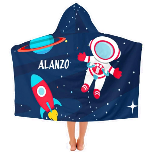Eiis Unidesign Hooded Towels for Kids 3-10 YrsAstronaut Outer Space Rocket Ship Kids Bath Towels Hooded Beach Towel Wrap Bathrobe Blanket Boys Gift for Shower