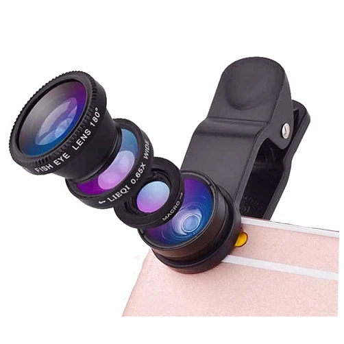 Generic 3in1 Lens Kit for Mobile Phone 0.67X-Wide Angle 180-Degree Fish Eye 10X-Macro Lens Small Object Shot Lens Multi-Colour Compatible with All Smartphone, iOS Devices & Tablets, Black, ‎3in1_lens