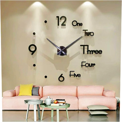 FASHION in THE CITY Large 3D Frameless Wall Clock Stickers DIY Wall Decoration for Living Room Bedroom Office (Black)