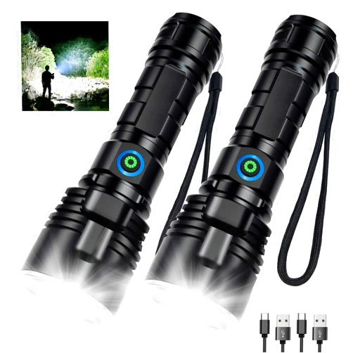 MILAOSHU Rechargeable Flashlights 990,000 High Lumens - 2 Pack, 12 Hours Powerful LED Flash Light with 3 Modes, Super Bright & IPX5 Waterproof Torch for Camping, Home, Emergencies