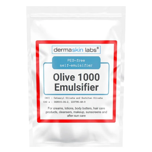 Dermaskin Labs Olive 1000 Emulsifier, Cetearyl Olivate, Sorbitan Olivate 1000 Plant-Based Emulsifier Wax ECOCERT COSMOS Validated PEG-free self-emulsifying for DIY Skincare, Haircare Applications (4 oz)