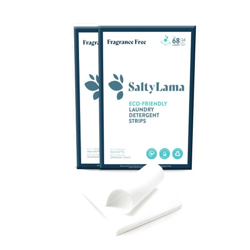 SaltyLama Eco Friendly Laundry Detergent Sheets, 2/34 Strips washed up to 136 Loads, Fragrance Free Laundry Detergent Strips