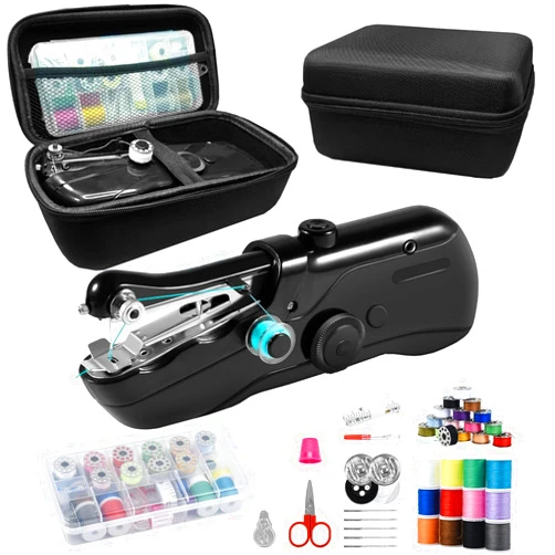 Aovly Handheld sewing machine, beginner's sewing kit with storage, two power supply modes, electric switch, simple operation, portable mini sewing machine, beginner's sewing machine.(Light Black)