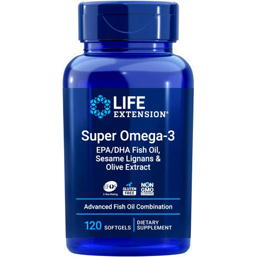 Life Extension Super Omega-3 EPA/DHA Fish Oil, Sesame Lignans & Olive Extract - For Heart & Brain Health – For Inflammation & Cholesterol Management – Gluten-Free, Non-GMO – Lemon Flavor 120 Softgels