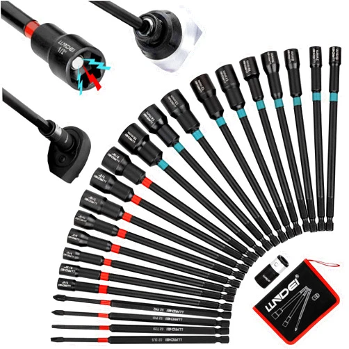 LLNDEI 23PCS Magnetic Nut Driver Set | Full Size 6-Inch Long Nut Driver Set | Metric 6-15mm, SAE 1/4
