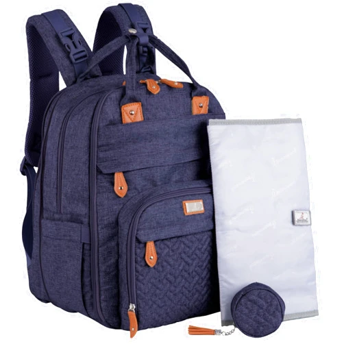 BabbleRoo Extra Large Diaper Bag Backpack, Expandable Baby Bag with Up to 50% More Capacity - Travel Essentials Baby Bag Tote with Changing Pad, Stroller Straps & Pacifier Case - Unisex, Denim Blue