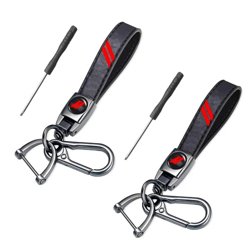 YOSRTER 2PCs Leather Keychain for Dodge Charger Durango Challenger Journey Accessories Aluminium alloy Key Chain with key Ring Key Fob Holder Universal Fit to All Dodge Cars（Red Trim）