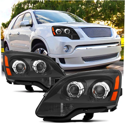 Reinko Headlight Assembly Compatible With 2007-2012 GMC Acadia Black W/Amber Head Lamps Set
