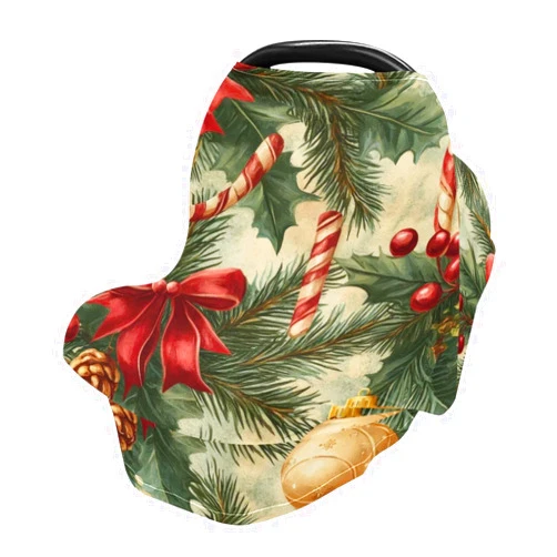 FLildon Soft Baby Car Seat Covers Christmas Tree Decor Print Canopy for Infants Strollers Canopies for Newborns Babies Nursing Apron Cover for Breastfeeding