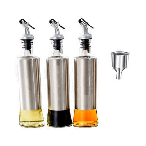 Cilnizriy 11oz Olive Oil and Vinegar Dispenser Set for Kitchen, Premium Stainless Steel Oil Bottles Dispenser, Oil-proof Kitchen Container with Pourer Spout for Vinegar, Soy Sauce, 3 Pack/320ML