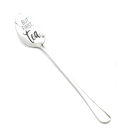 TOPKOUTÁLI But First Tea Spoon - Funny Engraved Stainless Steel Teaspoon for Tea Lovers - Tea Drinker Gift for Birthday, Housewarming or Christmas