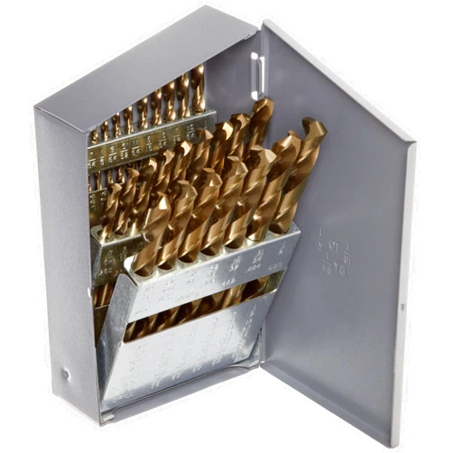 Chicago-Latrobe Chicago Latrobe 57850 550 Series Cobalt Steel Jobber Length Drill Bit Set with Metal Case, Gold Oxide Finish, 135 Degree Split Point, Inch, 29-piece, 1/16