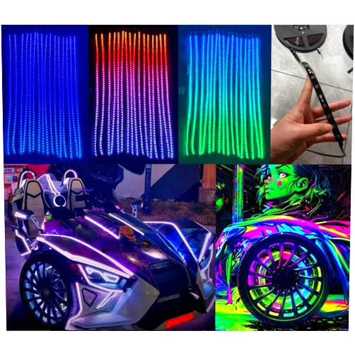 Ydzwavui 16PCS 4FT LED Light Strips Black Out Tinted Smoked Color Chaser Dream Chasing Lighting for Motorcycle Slingshot Ryker Spyder Bluetooth + Remote