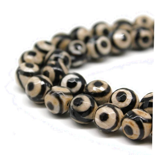 RTCBEADS Nahlin RTCBEADS Faceted Black Grey Three Eye Agate Gemstone Beads Energy Stone Healing Power for Jewelry Making (8mm)