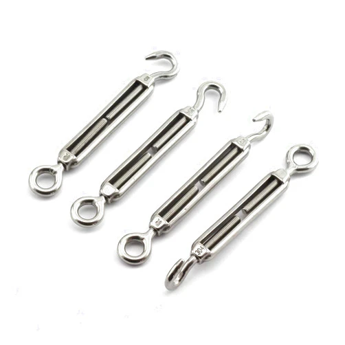 JCBIZ 4pcs M5 Turnbuckle Screw Hook to Eye Strainer Fence CO Open Body Draw-in Bolt 304 Stainless Steel Adjustable Wire Rope Tensioner
