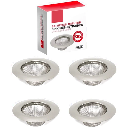 Ergonflow 4pcs Bathroom Bathtub Sink Mesh Strainer Stainless Steel (Pack of 4)