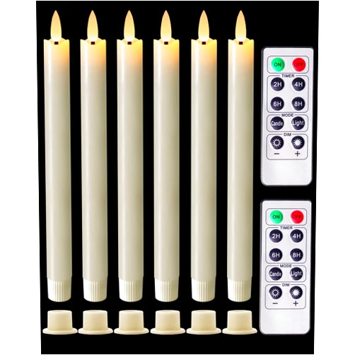 Homemory Real Waxy Flameless Taper Candles with Remote Timer, LED Candlesticks Flickering, Battery Operated Candles, 9.6 Inches for Home Christmas Wedding Celebration Decor, Ivory, Pack of 6