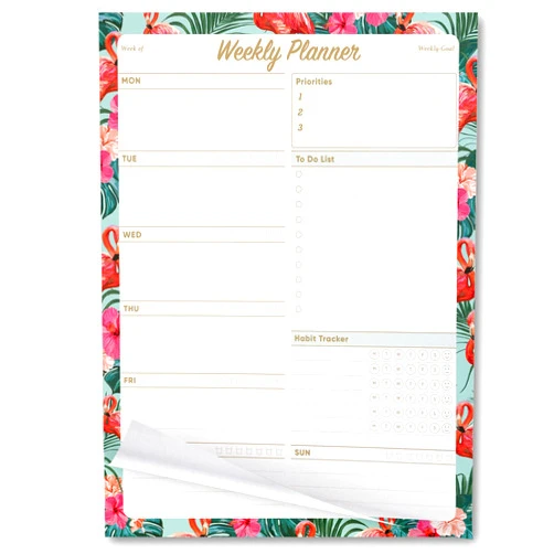 Oriday Weekly Planner Task Organizer Pad - 52 Sheets Undated Tear-away Planning Notepad (7.8x10 Flamingo)