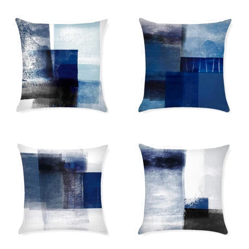 VENUSL Set of 4,Gradient Navy Blue and Grey Art Artwork Contemporary Decorative Gray Home Decorative Throw Pillow Case Cushion Covers,One-Side Printed,Cotton Linen,18x18 Inch(45x45cm)