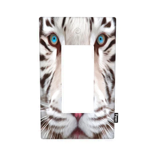 Pznen Face of Tiger Single Rocker Switch Plate White Wildlife Tiger Wall Plate 1 Gang Standard Plug Cover for GFCI Outlet Home Decorative Office