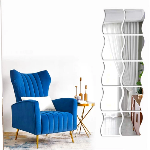 Beser Lee 12PCS Wavy Mirror Wall Stickers, Full Length 3D Mirror Art DIY Home Decorative Acrylic Sheet Plastic Mirror Tiles for Home Living Room Bedroom Sofa TV Setting Wall Decoration Décor