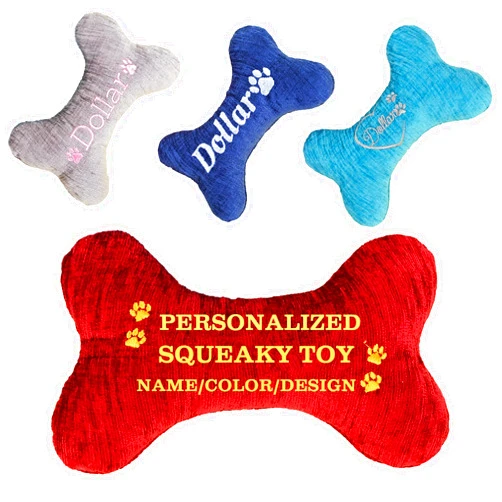 SINUOLIN Personalized Squeaky Dog Toys, Bone Shape Chenille Pet Pillow 8