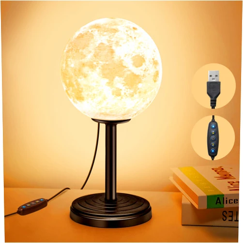 JIMIMORO Moon Lamp LED Night Light - Dimmable Bedside Lamps Small Modern Bedroom Lamp LED Desk Light with 25 Lighting Modes 3D Printed Realistic Moon Surface - Perfect for Girls Boys Kids Birthday