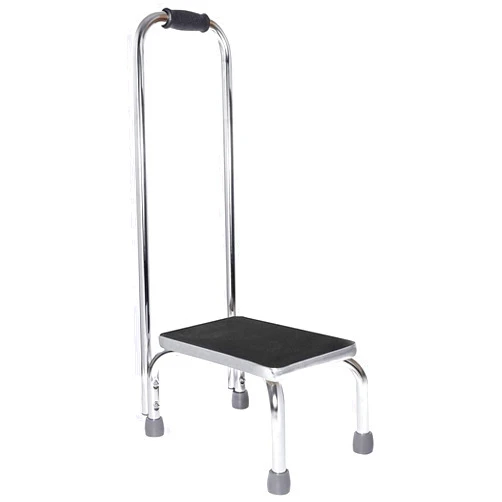 Vaunn Medical Foot Step Stool with Handle and Anti Skid Rubber Platform, Lightweight and Sturdy Stool for Children, Adults and Seniors, Chrome