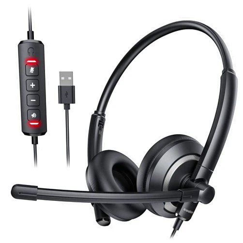 Awatrue EH05-U Wired USB Headset with Noise Cancelling Microphone for PC Laptop - Headphones with In-Line Control, Lightweight, Enhanced Sound & MIC Mute