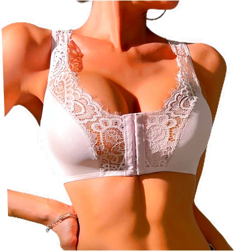 IRCHA Women's Wirefree Front Closure Lace Bra Plus Size Unpadded Everyday Back Support Posture Corrector Bra Shapewear Sports Bras,Pink,5XL
