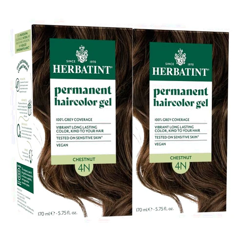 Herbatint Permanent Hair Dye For Women - 4N Chestnut - For Up To 100% Gray Coverage of Resistant Gray Hair - Ammonia-Free, Alcohol-Free & Vegan - Salon Influenced Hair color 5.75 fl oz (2 Pack)