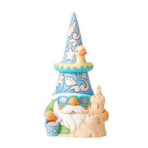 Enesco Jim Shore Heartwood Creek Four Seasons The Beach is Calling Coastal Gnome with Sandcastle Figurine, 6.34 Inches, Stone Resin