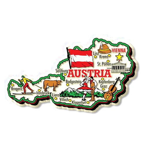 Classic Magnets Austria Jumbo Country Map Magnet by Classic Magnets, Collectible Souvenirs Made in The USA