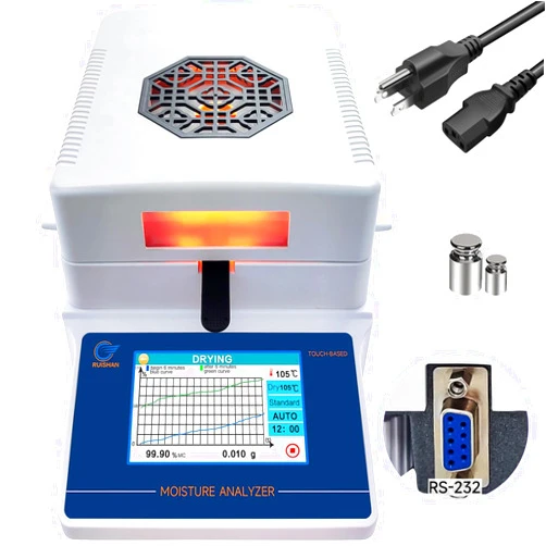 RUISHAN 100gx1mg 180℃ Lab Moisture Analyzer with Halogen Heating, 0.01% Readability, Touch Screen - Ideal for Wood Grain, Food, and More - 3 Drying Modes, RS232 Ports Moisture Balances Moisture Tester
