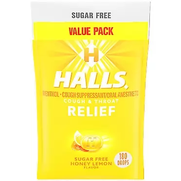 HALLS Relief Honey Lemon Sugar Free Cough Drops, Value Pack, 180 Drops Lemon 180 Count (Pack of 1)
