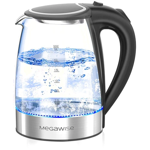 MegaWise Electric Kettle, 1.8L Borosilicate Glass Tea Kettle with LED Light, Auto Shut-Off and Boil-Dry Protection Cordless Kettle Fast Boiling