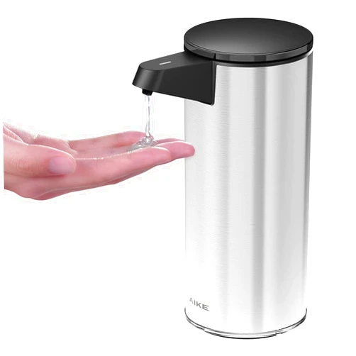 AIKE 9.5 oz. Rechargeable Automatic Sensor Liquid Soap Dispenser Pump, Brushed Stainless Steel, Model AK1333