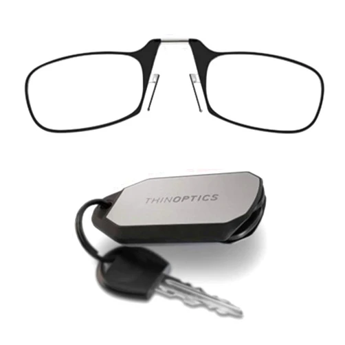ThinOptics Keychain Rectangular Reading Glasses, Black Frames/Silver Case, 2 Piece Set + 1.5
