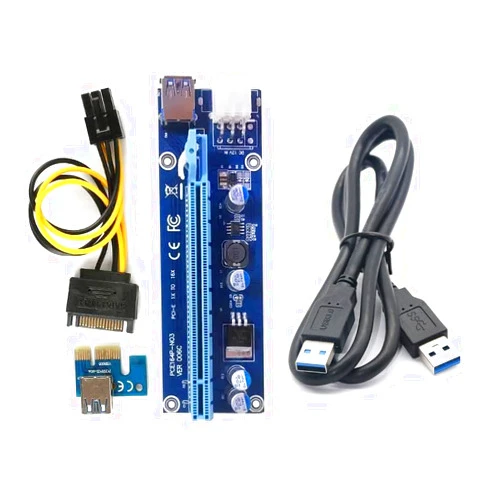 ThtRht PCIE Riser Card PCI-E 1X to 16X Express Extender Adapter with USB 3.0 Cable Molex to SATA Cord for Ethereum Mining Rigs EHT GPU Graphics Cards PCE164P-NO3 VER006C