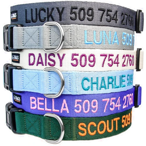 GoTags Personalized Dog Collar, Custom Embroidered Pet ID Dog Collar with Pet Name and Phone Number, Adjustable with Quick Release Snap Buckle