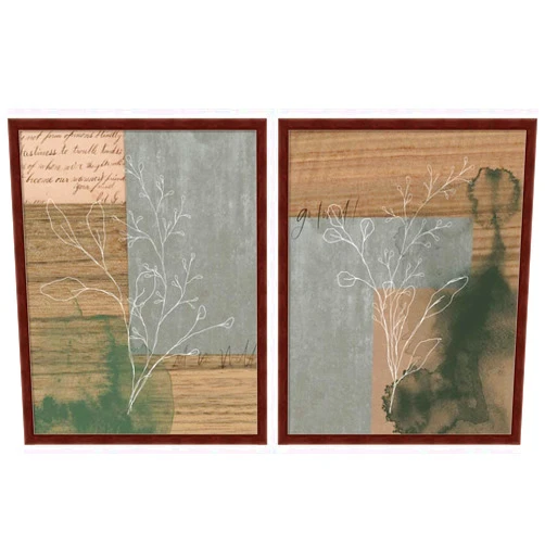 Great Art Collage by Valerie Wieners, 2 Piece Brown Framed Art Set, 17.25 X 21.25 Inches Each, Abstract Floral Art