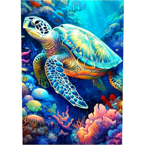 SOTYIOO Diamond Painting Kits for Adults. Sea Turtle Diamond Art Full Drill Round Gem Art 5D Diamond Dots Suitable Home Wall Decor 12x16inch