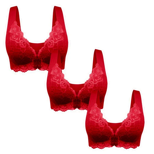 SIWUGCF Women's Bra Wire Underwear Front-Button Bra Everyday Underwear Bras Hook Eye Convenient Old Womens Underwear 3PC