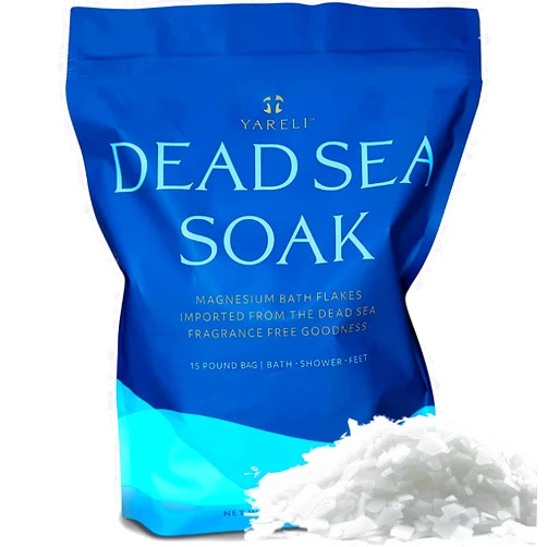 YARELI Dead Sea Bath & Foot Soak, 15lb, Unscented Magnesium Bath Salt Flakes, Alternative to Epsom Salt with Over 800,000mg of Elemental Magnesium Per Bag