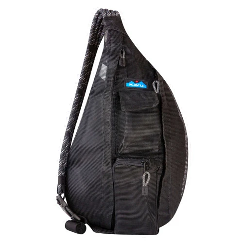 KAVU Beach Rope Bag Mesh Crossbody Sling Backpack - Black