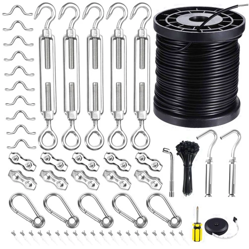 BLIKA Globe String Light Suspension Kit, Outdoor Light Guide Wire, 170FT Coated Stainless Steel 304 Rope, String Light Hanging Kits