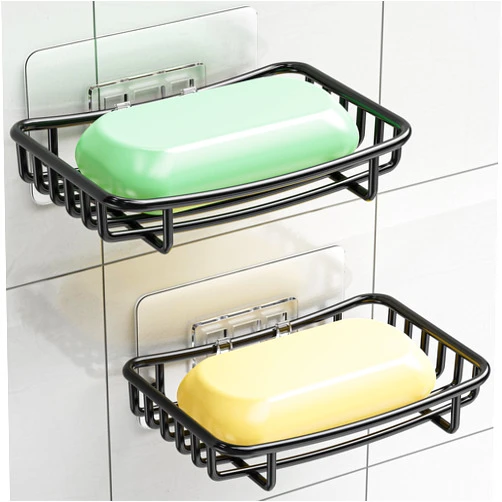 MAXIFFE Soap Dish, 2 PCS Bar Soap Holder, Stainless Steel Shower Soap Holder, Wall Mounted Rustproof Bar Soap Holder for Shower, Adhesive Soap Holder for Bathroom Kitchen Sink, Black…