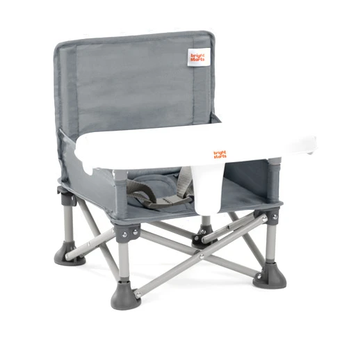 Bright Starts Pop 'N Sit Portable Booster, Indoor/Outdoor Use, Floor Seat with Feeding Tray, Grey, 6 Mos - 3 Yrs