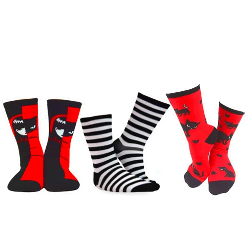Emily the Strange Women's Emily the Strange Cute Fun Edgy Black Cat Skull Crew Socks - 3 Pair